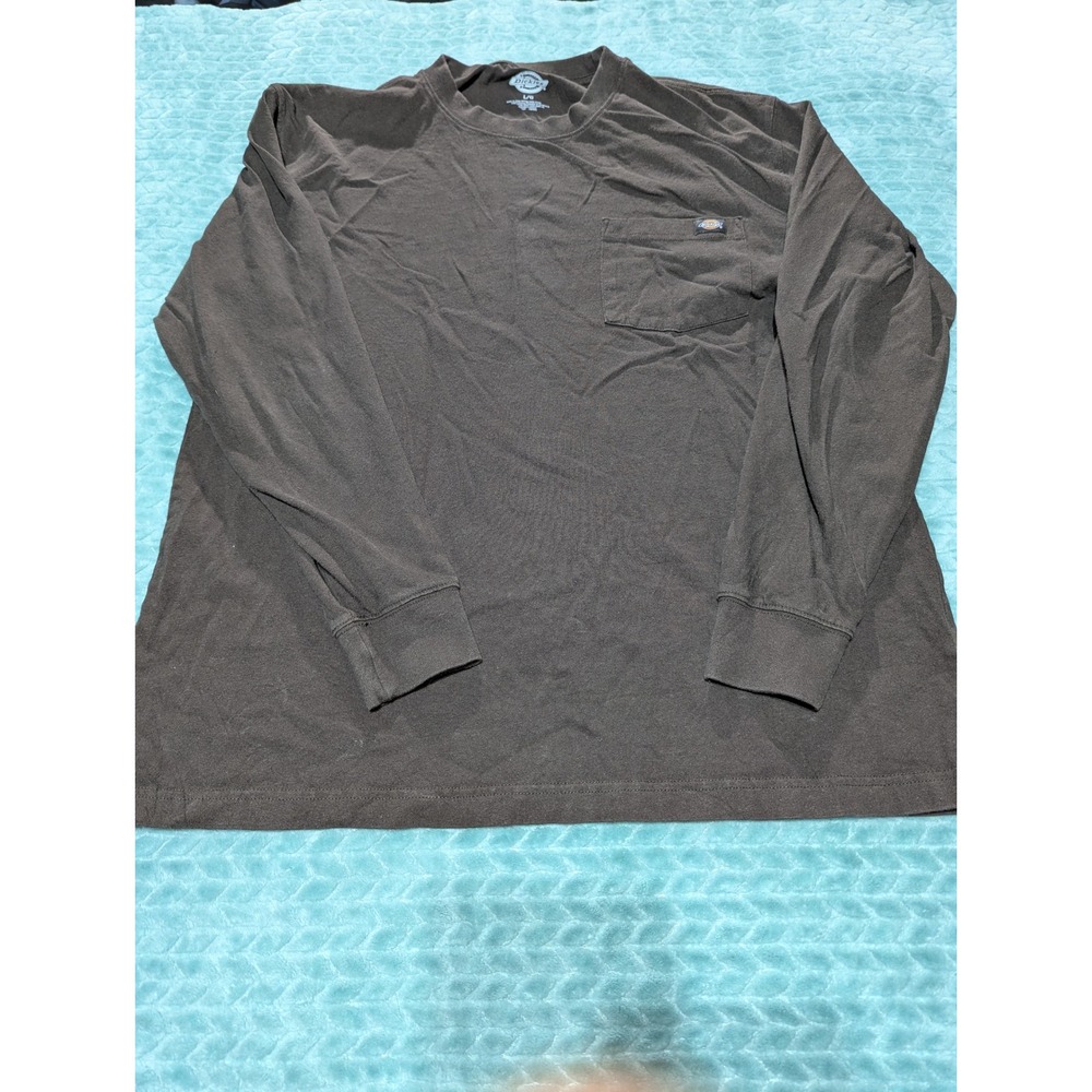 Dickies Mens Long Sleeve Pocket T-Shirt Brown Cotton Workwear Size Large‎